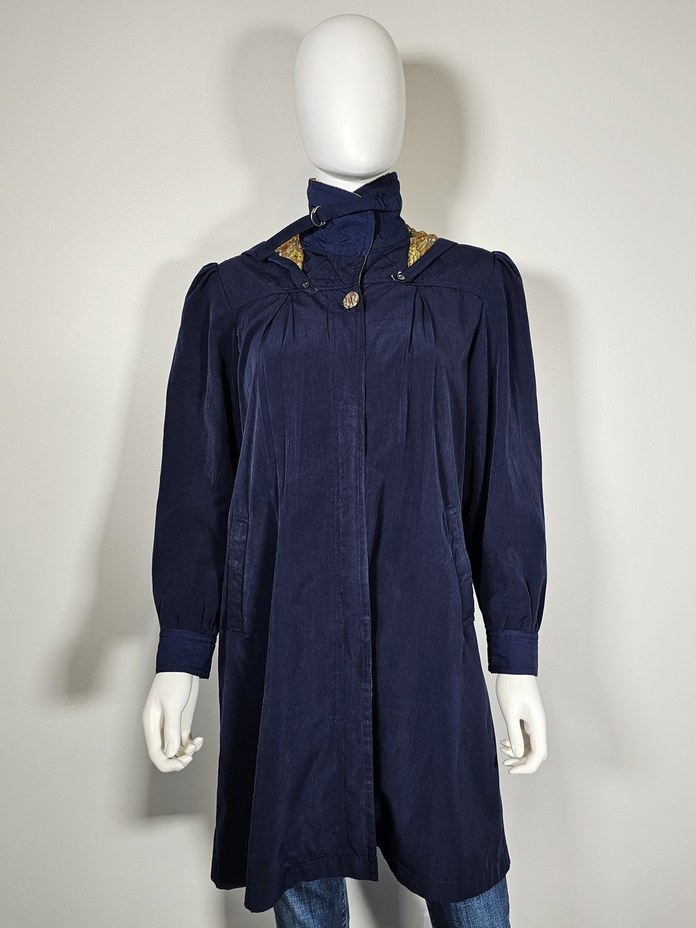 Susan Bristol Vintage Navy Long-Sleeve High-Neck A-Line Coat Sz M